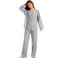 thumbnail image 2 of MecTo Women Pajamas Sets, Lady Long-Sleeved Shirt PJ, Grey, 2 piece, Size M, 2 of 9
