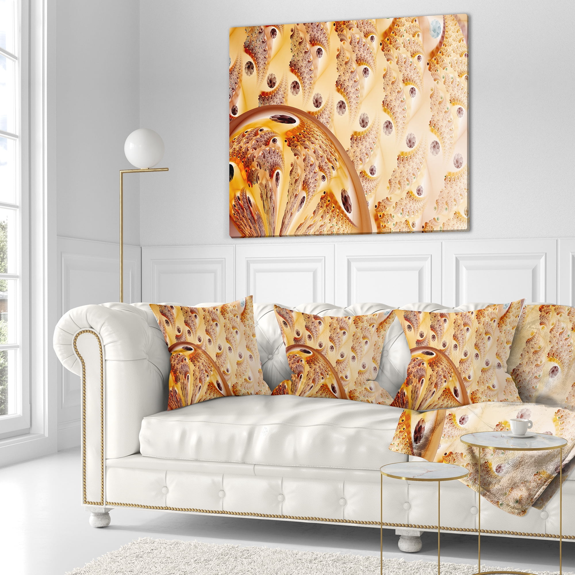 Designart Light Brown Fractal Flower Design - Abstract Throw Pillow - 16x16