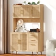 thumbnail image 3 of Rovaurx 70.9" Kitchen Pantry Cabinet with Microwave Shelf, Rattan Freestanding Storage Cabinet with Charging Station, Sideboard Buffet Cabinet with Drawers and Doors, Natural KBG002ME, 3 of 7