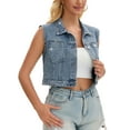 thumbnail image 4 of Chaleco de mezclilla para mujer, chaqueta de botones, lavado con strass, sin mangas, chaqueta de jean M gris azul, 4 of 6