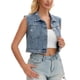 thumbnail image 4 of Chaleco de mezclilla para mujer, chaqueta de botones, lavado con rhinestones, sin mangas, chaqueta de jean L gris azul, 4 of 6
