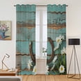 thumbnail image 2 of Kitchen Curtains 84 Inch Length 2 Panels, Daisy Flower Grommets Window Treatment Curtain, Vintage Horseshoes Farmhouse Wooden Grain Teal Thermal Curtains Drapes for Living Room/Bathroom, 2 of 9