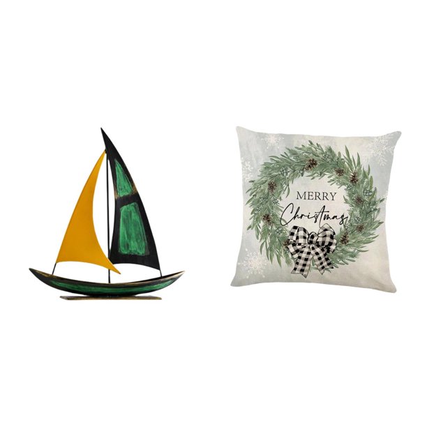 Escultura De Velero De Hierro, Adorno De Mesa, Colección De Decoración Feng Shui, Figura Decorativa Para Navidad, Funda De Cojín De Poliéster De 45 X 45 Cm, Funda De Almohada Decorativa