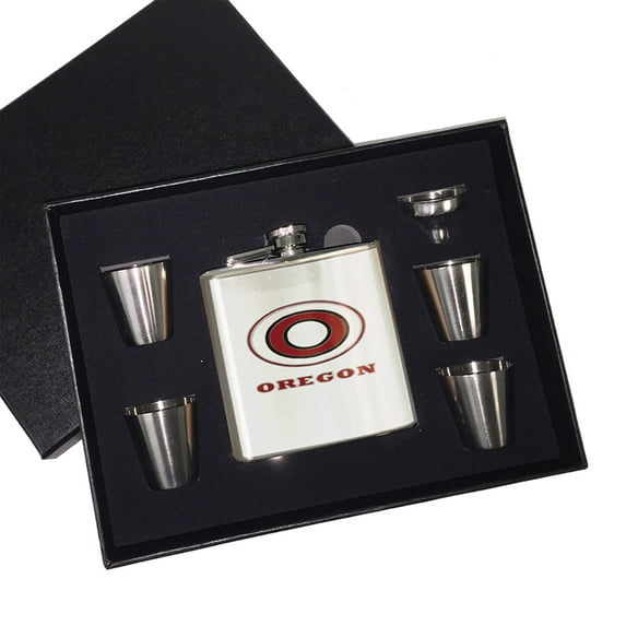 KuzmarK 6 oz. Stainless Steel Flask Set in Black Presentation Box - Oregon Oregon
