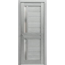 Interior Solid French Pre-Hung Door Frosted Glass | Veregio 7288 Light Grey Oak | Single Regular Panel Frame Trims Handle | Bathroom Bedroom Sturdy Doors -18" x 84"