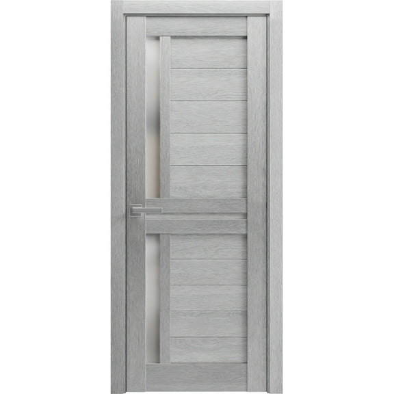 Interior Solid French Door Frosted Glass | Veregio 7288 Light Grey Oak | Single Regular Panel Frame Trims Handle | Bathroom Bedroom Sturdy Doors -18" x 96"