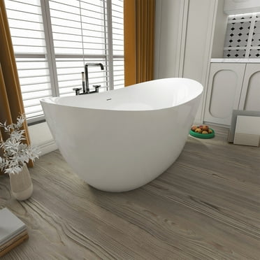 Freestanding Tub 63" Deep Soaking Bathtub Acrylic Freestanding Bathtub with Overflow and Anti-clogging Drain A04 Bathroom Tub