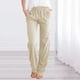 thumbnail image 2 of Pantalones informales rectos de algodón y lino con cintura elástica para mujer - Cintura media, cordón, para todas las estaciones, 2 of 6