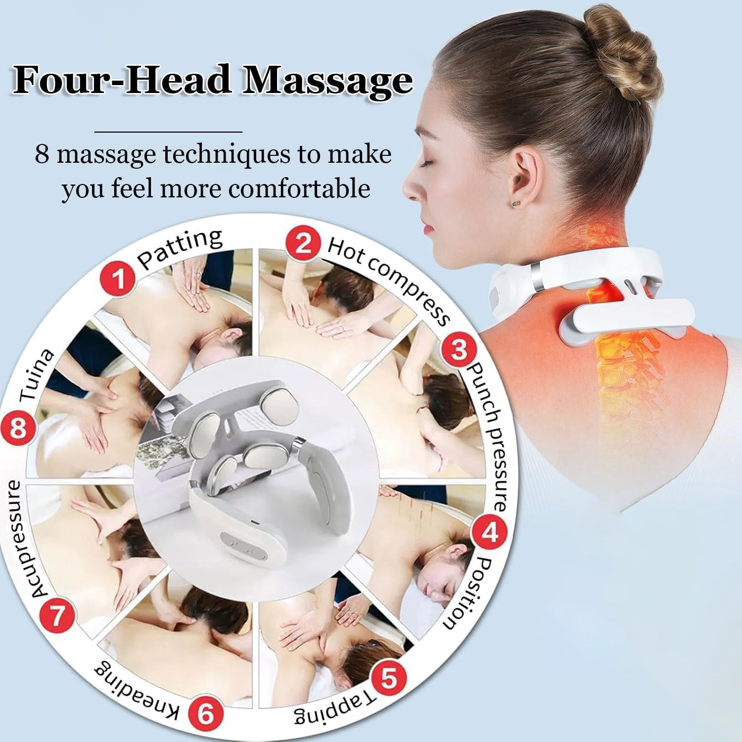 2.0 Neck Massager with Heat - Kneading, 6 Modes & 15 Intensity Vagus Nerve Stimulator, Hands-Free Ergonomic Design for Deep Muscle Relaxation