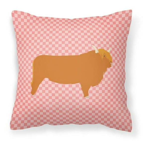 Carolines Treasures BB7820PW1818 Highland Cow Pink Check Fabric Decorative Pillow, 18 x 18 in.