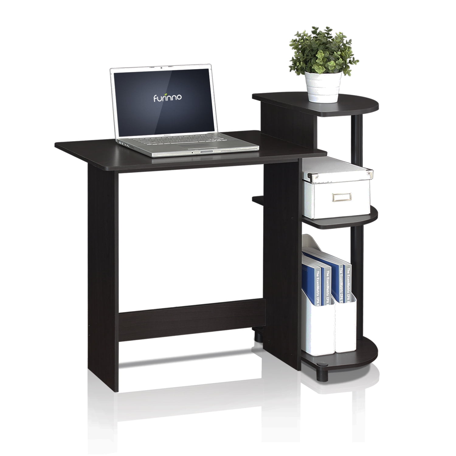 Furinno Engineered Wood Compact Computer Desk with Shelves in Espresso/Black