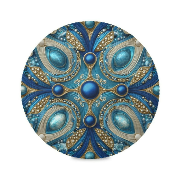 Round Placemats Set of 6 Heat Resistant Washable Kitchen Table Decorations 15.4in Blue Agate
