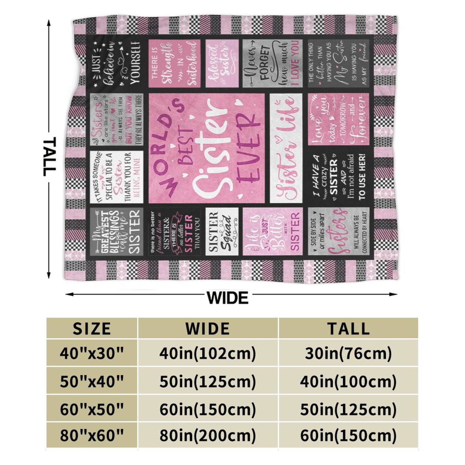 Wijzvio World Best Sister Ever Throw Blanket Soft Fuzzy Fleece Blanket For Couch Bed Living Room Decoration 50"X40"