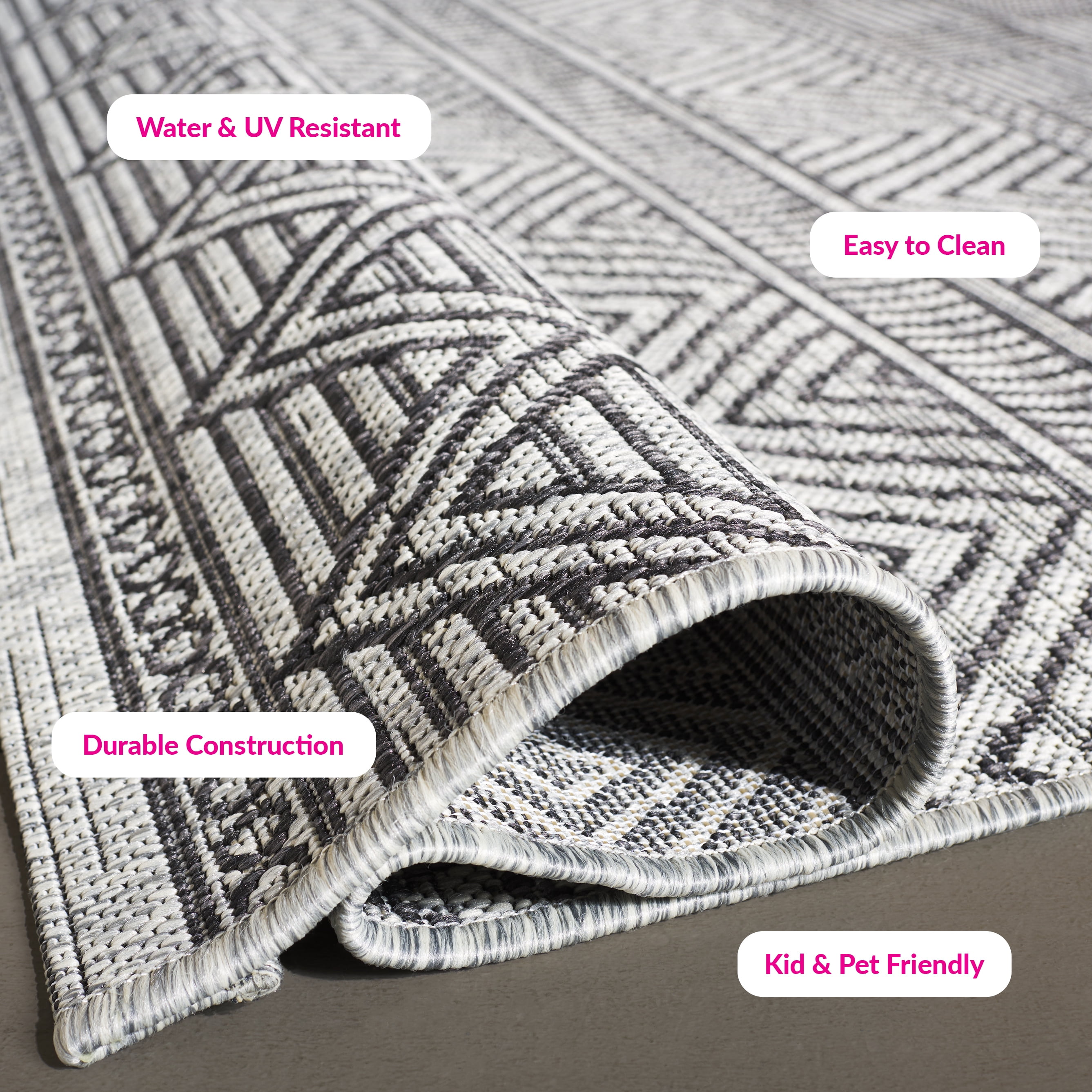 Safavieh Courtyard Altan Geometric Indoor/Outdoor Area Rug, Black/Gray, 5'3" x 5'3" Square