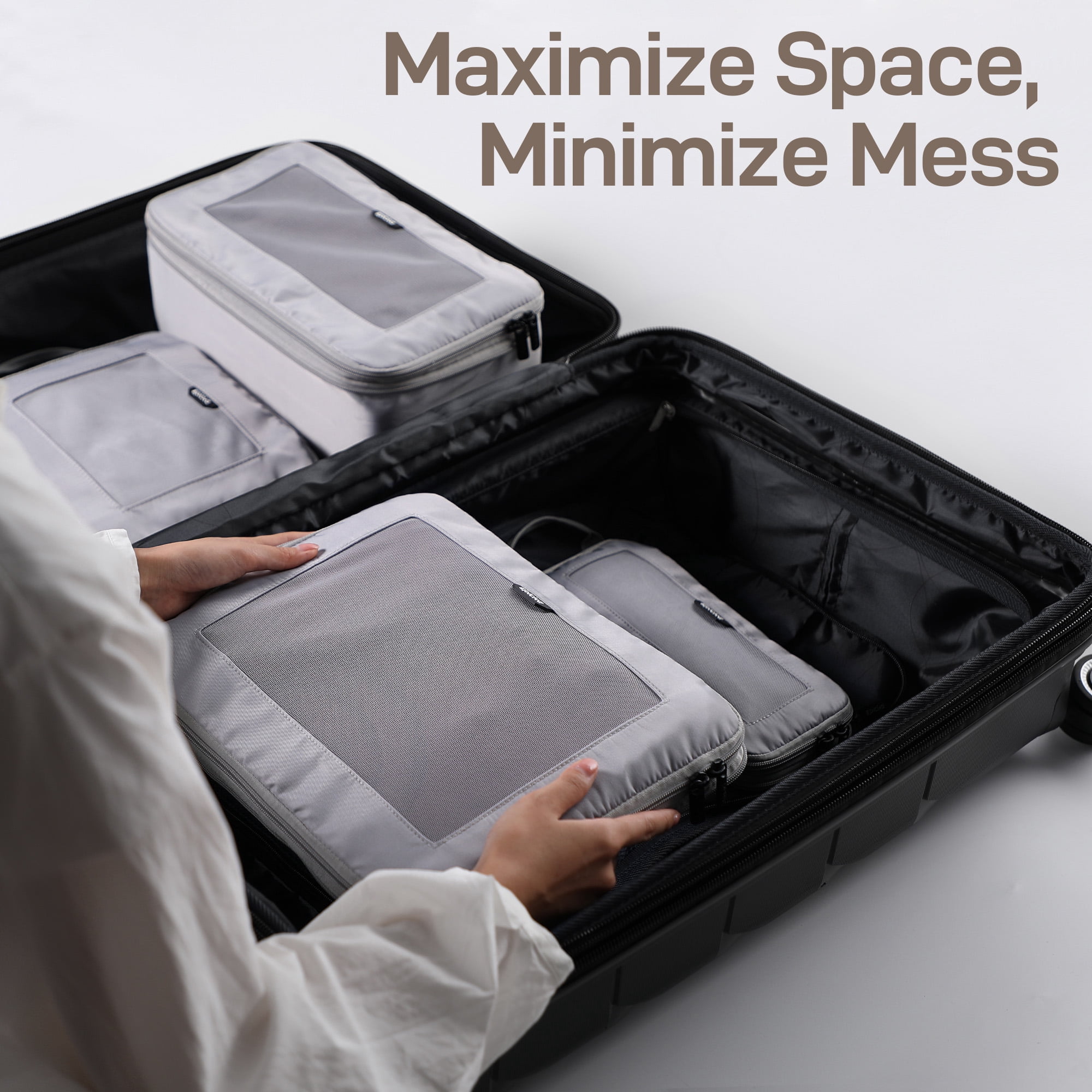 EPICKA TripCozy Compression Packing Cubes - 4 Set Durable Travel Organizer Bags with Mesh Top for Carry on (Light Grey)