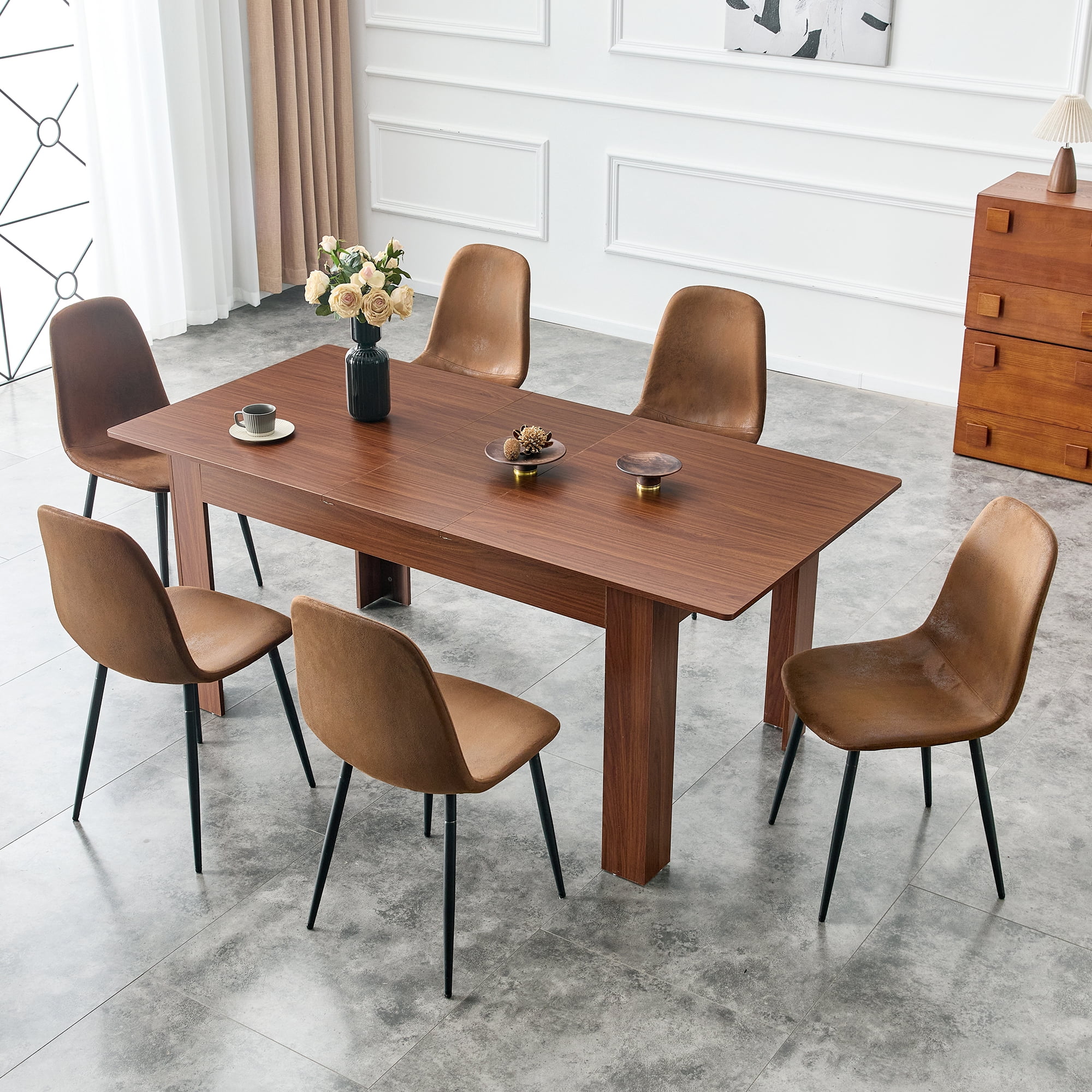 Alvantor Extendable Dining Table with Drop Leaves in Walnut Finish, 86.5x35x30 Inches