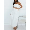 thumbnail image 5 of Musuos Women Summer Skirts Outfits Solid Color Eyelet Strapless Tube Tops High Waist Long Skirts 2 Pieces Clothes Set, White, 5 of 10
