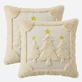 thumbnail image 5 of Sm:)e Beige Christmas Tree Star Faux Fur Embroidered Plush Pillow Covers 18x18 Inch Set of 2, Cushion Covers for Sofa Home Decor, 5 of 8