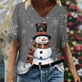 thumbnail image 2 of Ladies Casual Fashion Christmas Theme Snowflake Snowman Print V Neck Short Sleeved T Shirt Top, 2 of 4