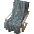 thumbnail image 4 of Flamingo Soft Flannel Fleece Throw Blanket, Flamingos with Exotic Hawaiian Leaves Flowers on Striped Vintage Background, Cozy Plush for Indoor and Outdoor Use, 50" x 70", Green Pink A1, 4 of 5