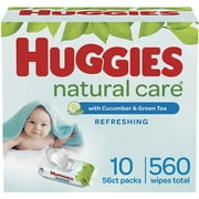 Baby Wipes, Huggies Natural Care Refreshing Baby Diaper Wipes, Hypoallergenic, Scented, 10 Flip-Top Packs (560 Wipes Total)