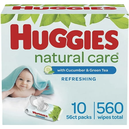 Baby Wipes, Huggies Natural Care Refreshing Baby Diaper Wipes, Hypoallergenic, Scented, 10 Flip-Top Packs (560 Wipes Total)