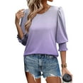 thumbnail image 2 of JGGSPWM Women's Smocked Cuffs Half Sleeve Summer Dressy Casual Crew Neck Flowy Loose Fit Gradient Tunic Blouses Tops Purple M, 2 of 8