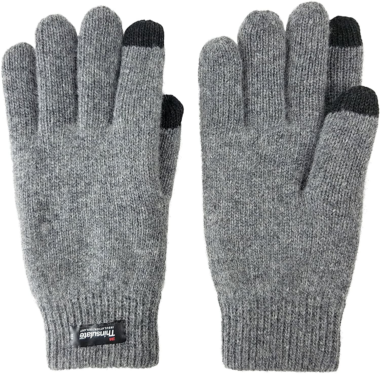 Bruceriver Men Pure Wool Knit Gloves with Thinsulate Lining and Elastic Rib Cuff 