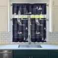 thumbnail image 3 of Kitchen Curtains 36 Inch Short - 3 Panel Set, Nautical Anchor Lighthouse Coastal Design, Rod Pocket Window Curtain for Beach House, Marine Ocean Wave Pattern, Easy Wash, 3 of 6