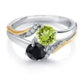 thumbnail image 2 of 10K Yellow Gold and 925 Silver Black Sapphire and Green Peridot and White Lab Grown Diamond Accent Engagement Ring for Women (1.27 Cttw, Gemstone September Birthstone, Round 5MM, Size 5), 2 of 4