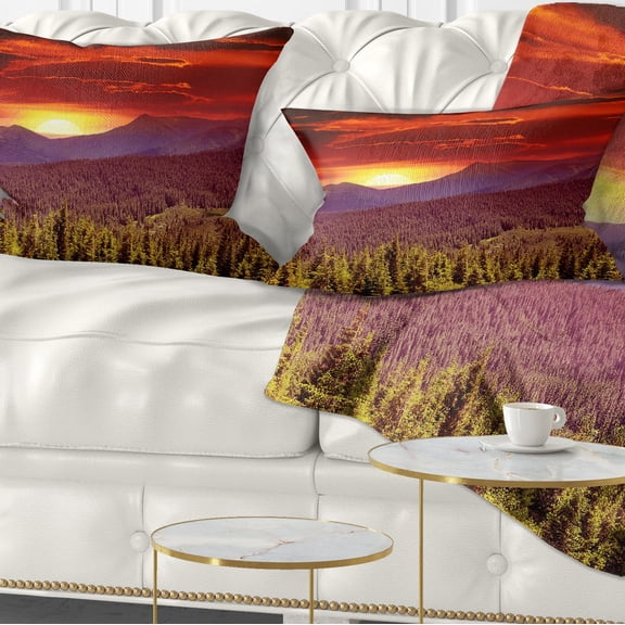 Designart Fantastic Sunrise in Mountains - Landscape Photography Throw Pillow - 12x20