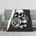 thumbnail image 6 of 80x60 inches Soft Flannel Blanket for Couch Cozy Warm Plush Blanket Lightweight Fleece Throw Blanket Gift for Women Mom Dark Aesthetic Decor for Bedroom Living Room Dormitory, Black, Skull Roses, 6 of 9