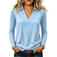 thumbnail image 6 of Trgacdwlo Women's Polo Shirts V Neck Collared Long Shirts for Women Basic Summer Loose Fit Business Tops for Women Blue S, 6 of 8