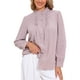 thumbnail image 2 of INSPIRAR CHIC Blusa de Ruffles para Mujeres con Cuello Alto, Con Volantes Largos y Botones, Blusas Vintage en Gris y Rosa, 2 of 6
