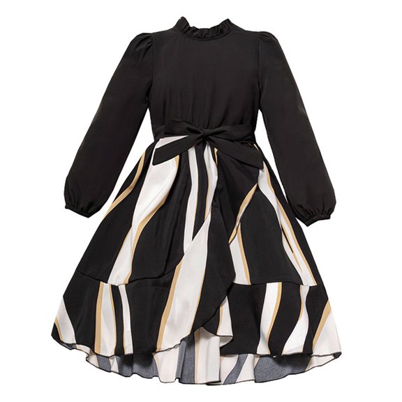 WOLLED 8-12 Years Girls Plicing Dress Kids Casual Dresses Long Sleeve Princess Dresses Party Gown