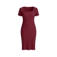thumbnail image 3 of FRSASU Women's Dress Summer Bodycon Casual Short Sleeve Square Neck Side Slit Knit Beach Long Dresses Wine, 3 of 9