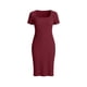 thumbnail image 5 of TaTaai Women Summer French Square Neck Side Split Slim Knit Dress Short Sleeve Solid Color Midi Length Elegant Casual Daily Wear Dresses Gift, 5 of 9