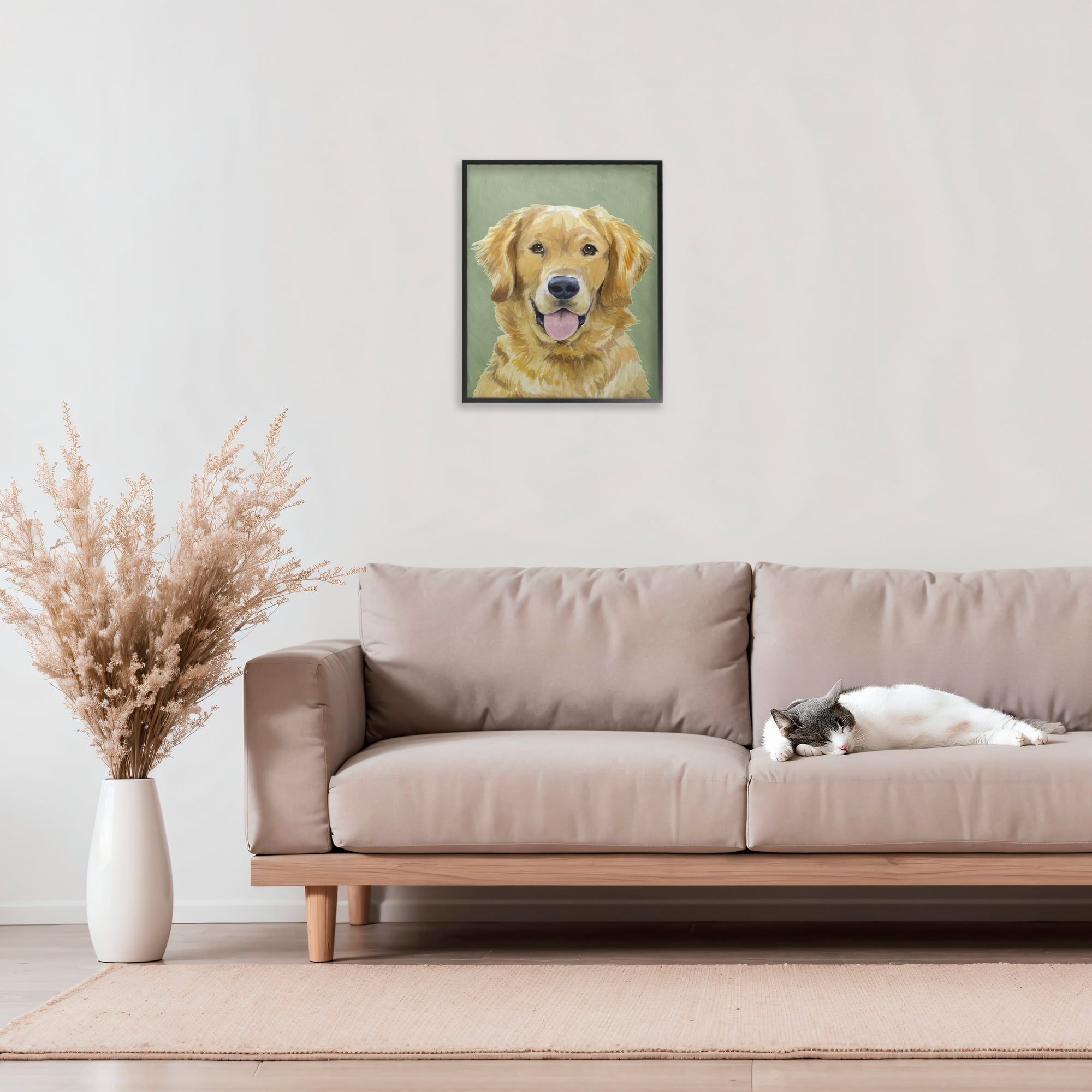 Stupell Industries Smiling Golden Retriever Portrait Black Framed Giclee Art, design by Lil' Rue