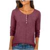 Admvng Long Sleeve Shirts for Women Casual Solid Color Round-Neck Buckle Holes Loose Three-Quarter Sleeve Sweatshirt S-2XL