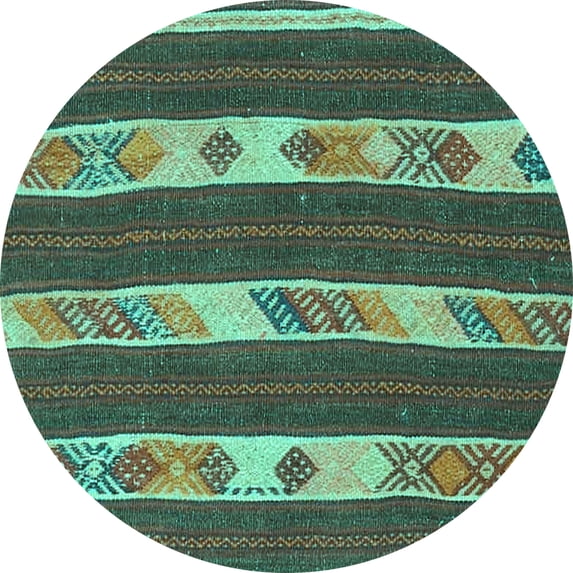 Ahgly Company Indoor Round Abstract Turquoise Blue Contemporary Area Rugs, 7' Round