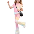 thumbnail image 5 of Girls 2 Piece Outfits Short Sleeve Tops & Flared Pants Kids Teen Trendy Summer Clothing Set, Size 7-14 Years Floral Print Girls Two Piece Outfits Summer, 5 of 8