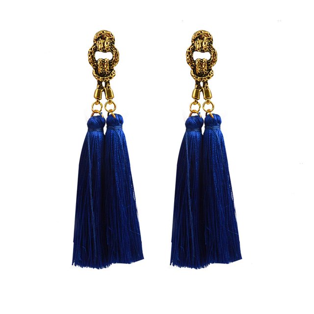 Pendientes colgantes Zulema Moda Bohemia Fringe Boho Long Tassel Hook para mujer Azul