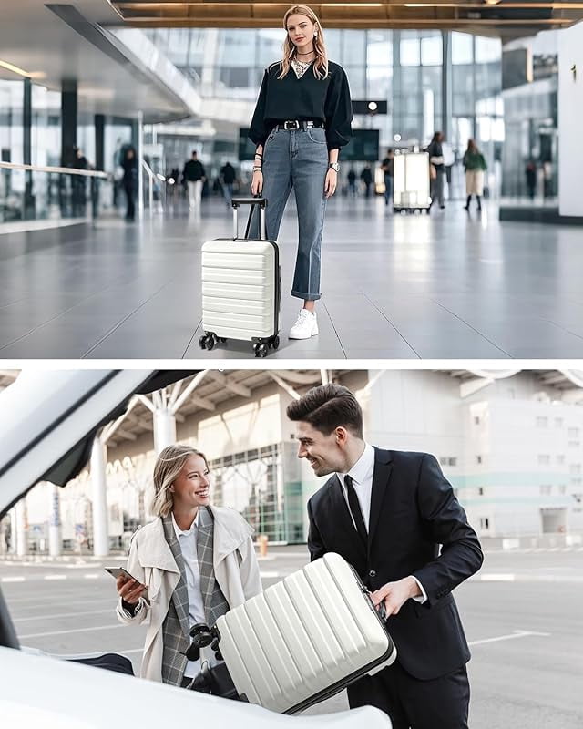 16 Inch Carry On Luggage Airline Approved, Hard Shell Suitcase with TSA Lock, Lightweight Spinner Wheels Durable ABS Compact Carry-On for Travel Weekend Trips Men Women