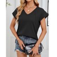 thumbnail image 3 of AherBiu Summer Tops for Women V Neck Stretch Irregular High Low Cap Sleeve Casual Loose Fitting Shirt, 3 of 8
