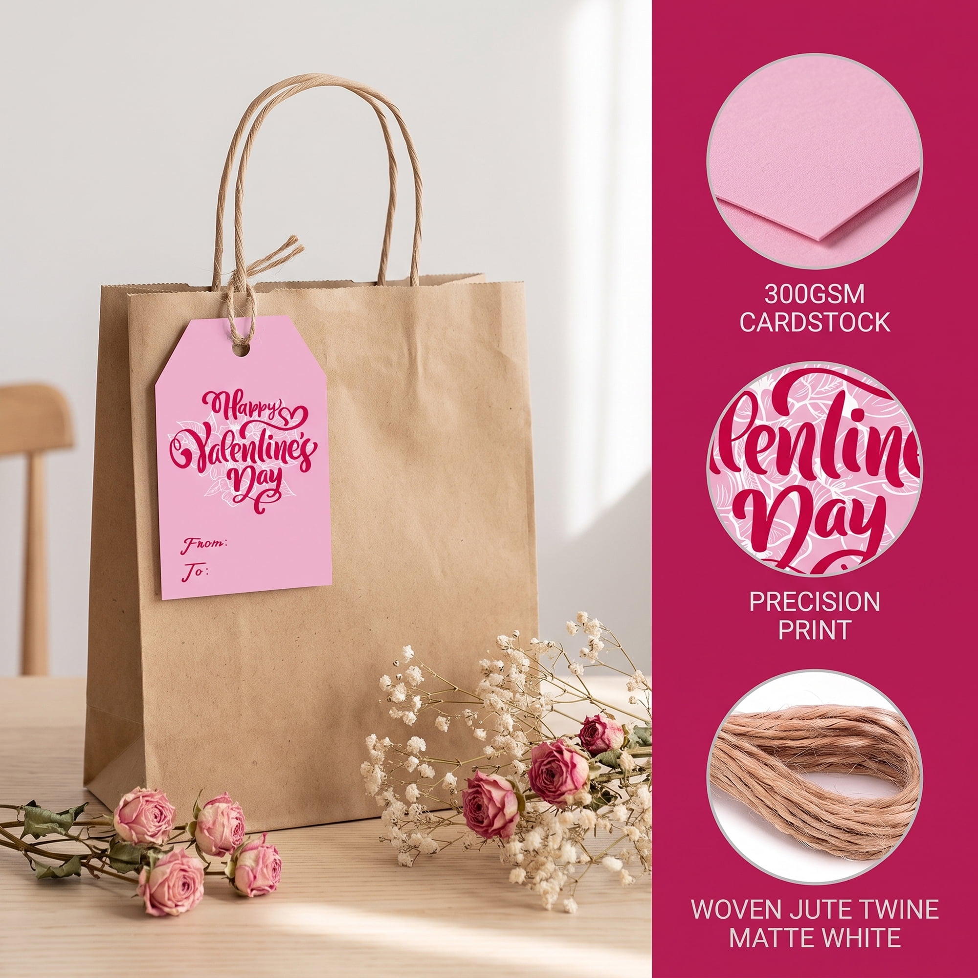 Unique Bargains Gift Tags with Twine for Present Wrapping and Crafting Pink 2" x 3.1"