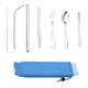 thumbnail image 2 of Juego de cubiertos portátil de 7 Uds., tenedor reutilizable de acero inoxidable 304, cuchillo, cuchara, palillos, cepillo de limpieza de paja, juego de cubiertos de viaje, 2 of 8
