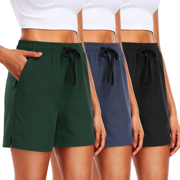 Cadmus 3-Pack Lightweight Casual Shorts for Women 5'' High Waisted Linerless Quick-Dry Athletic Running Hiking Shorts with Pockets