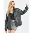 thumbnail image 3 of Women Faux Leather Jackets Bomber Casual Zip Moto Biker Coat, 3 of 6