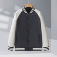 thumbnail image 3 of Varsity Jacket Men Fall Winter Long Raglan Sleeve Loose Casual Button Down Bomber Baseball Jackets Outerwear with Pockets, 3 of 4