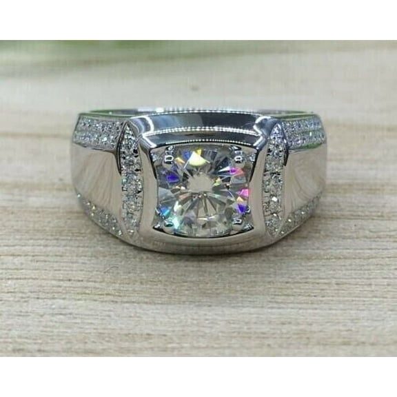 2.30ct Round Cut Lab Created Diamond Men's Engagement Wedding Band Ring 14K White Gold Plated Sterling Silver
